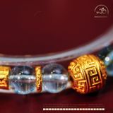  Vòng Tay Topaz Xanh 6mm 6A Phối Charm Bánh Xe May Mắn 