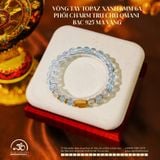 Vòng Tay Topaz Xanh 6mm 6A Phối Charm Trụ Chú Omani Bạc 925 Mạ Vàng 