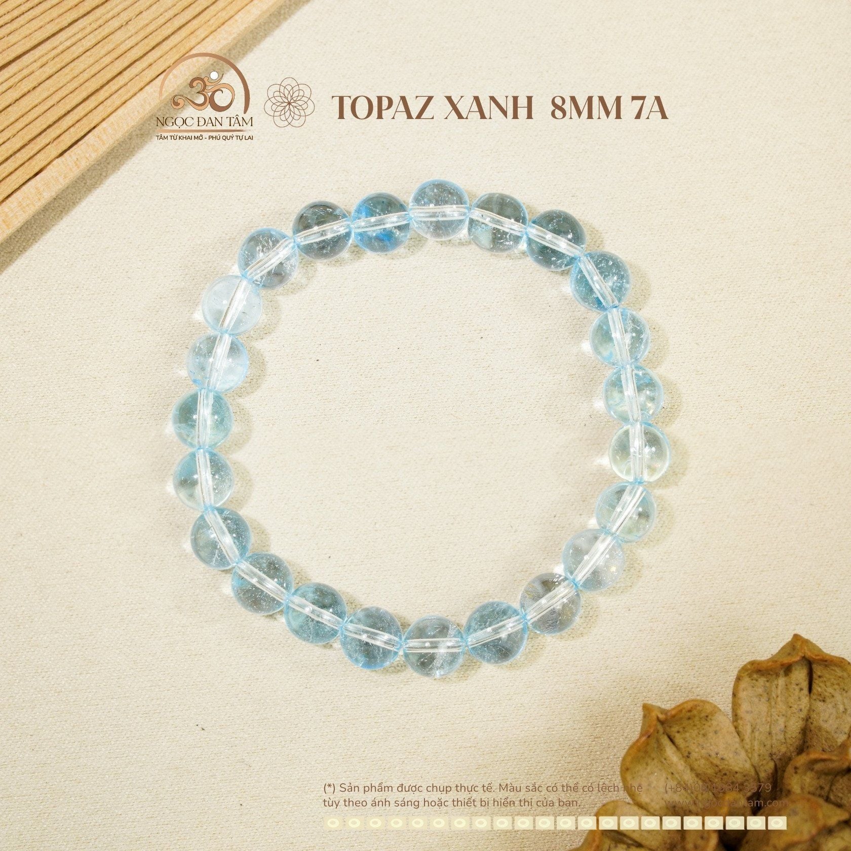  Vòng Tay Đá Topaz Xanh 8mm 7A 