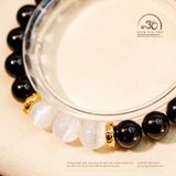  Vòng Tay Tourmaline Đen 8mm 2A, Đá Selenite 8mm 3A Phối Charm Tròn Lục Tự 
