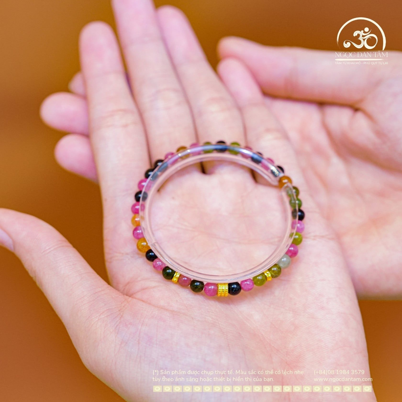  Vòng Tay Đá Tourmaline Đa Sắc 4mm 5A Phối Charm 3 Vòng 