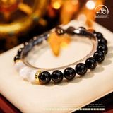  Vòng Tay Tourmaline Đen 8mm 2A, Đá Selenite 8mm 3A Phối Charm Tròn Lục Tự 