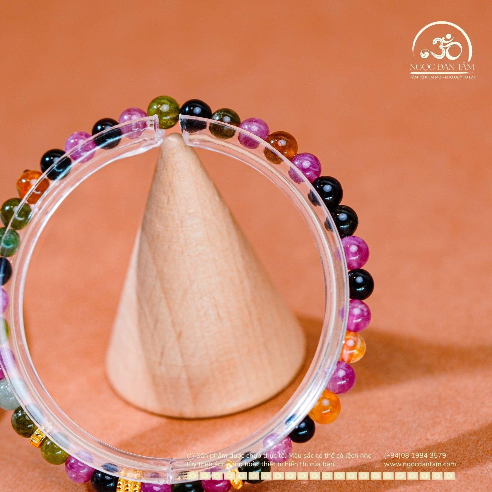  Vòng Tay Đá Tourmaline Đa Sắc 4mm 5A Phối Charm 3 Vòng 