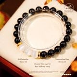  Vòng Tay Tourmaline Đen 8mm 2A, Đá Selenite 8mm 3A Phối Charm Tròn Lục Tự 
