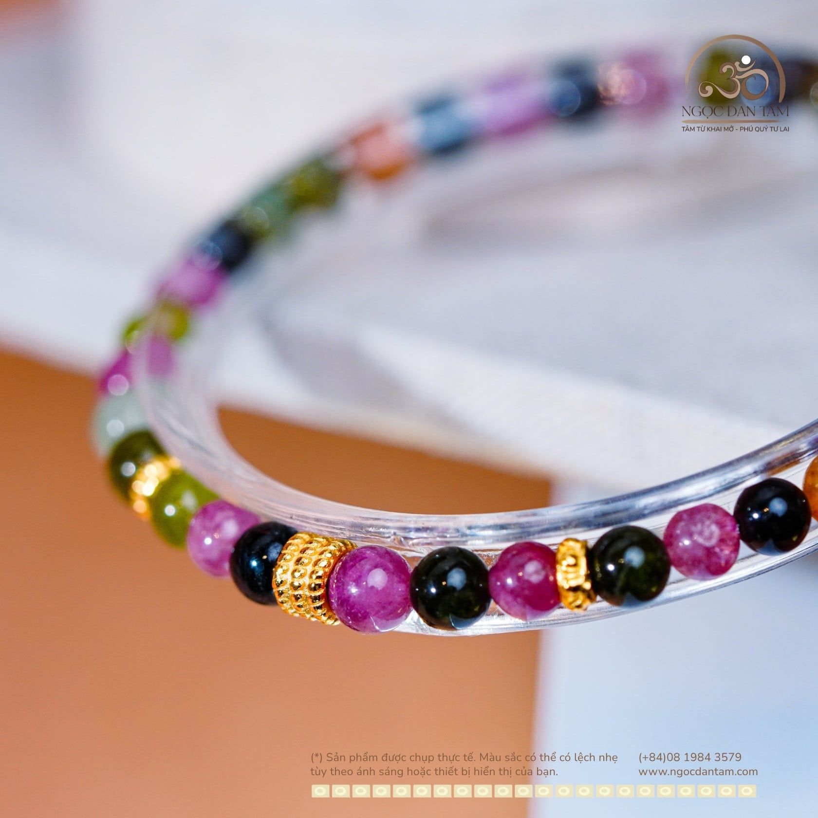  Vòng Tay Đá Tourmaline Đa Sắc 4mm 5A Phối Charm 3 Vòng 