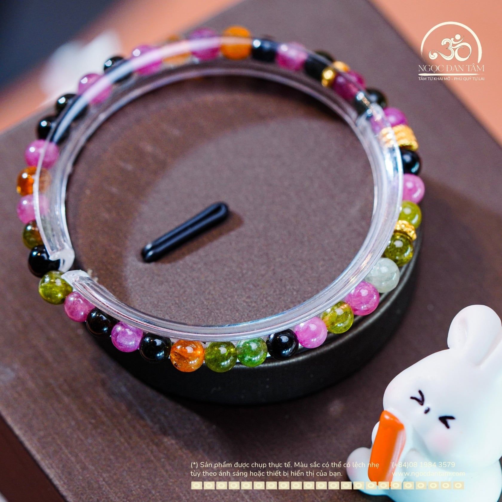 Vòng Tay Đá Tourmaline Đa Sắc 4mm 5A Phối Charm 3 Vòng 