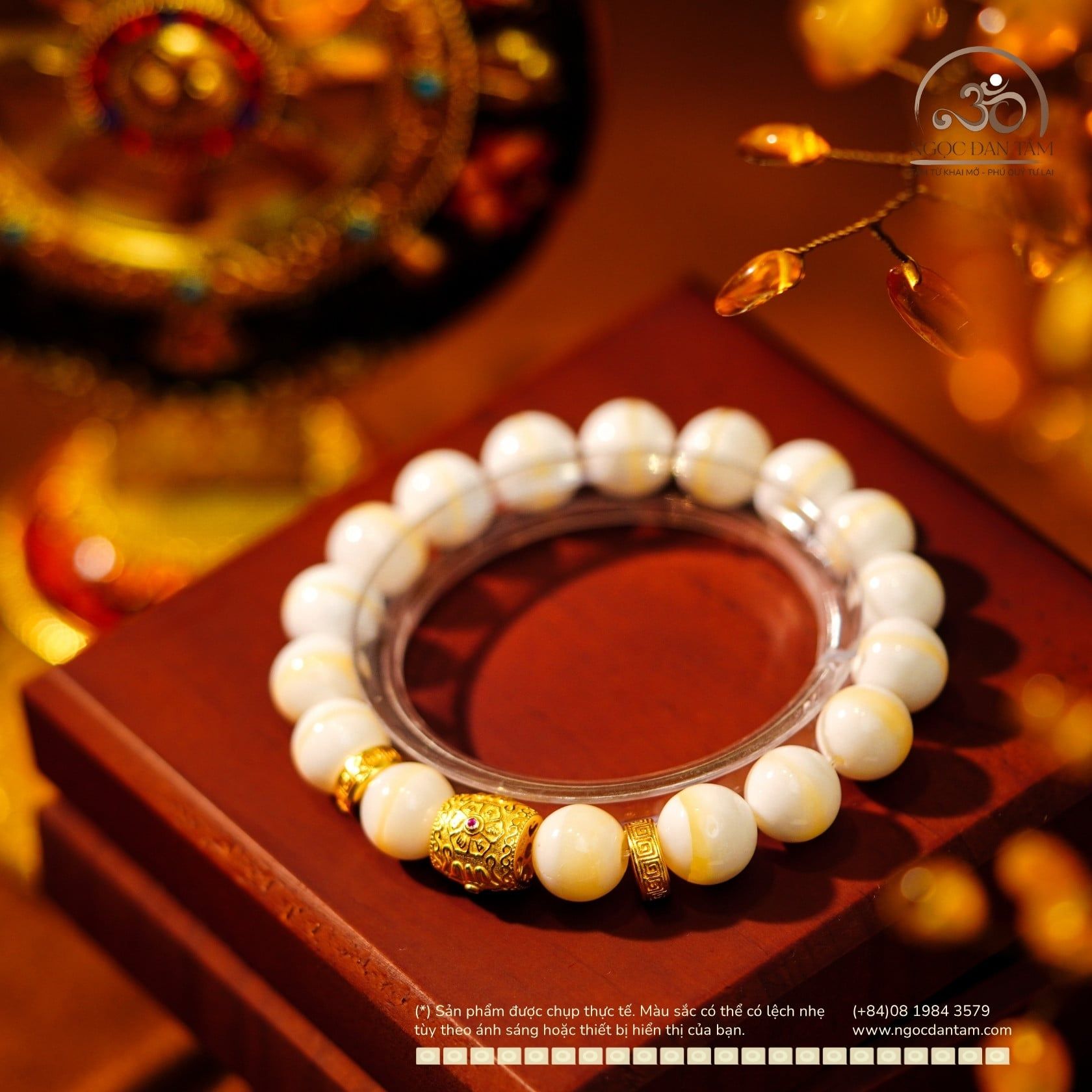 Vòng Tay Vỏ Sò Tai Tượng 10mm Phối Charm Trụ Lu thống Đính Đá 