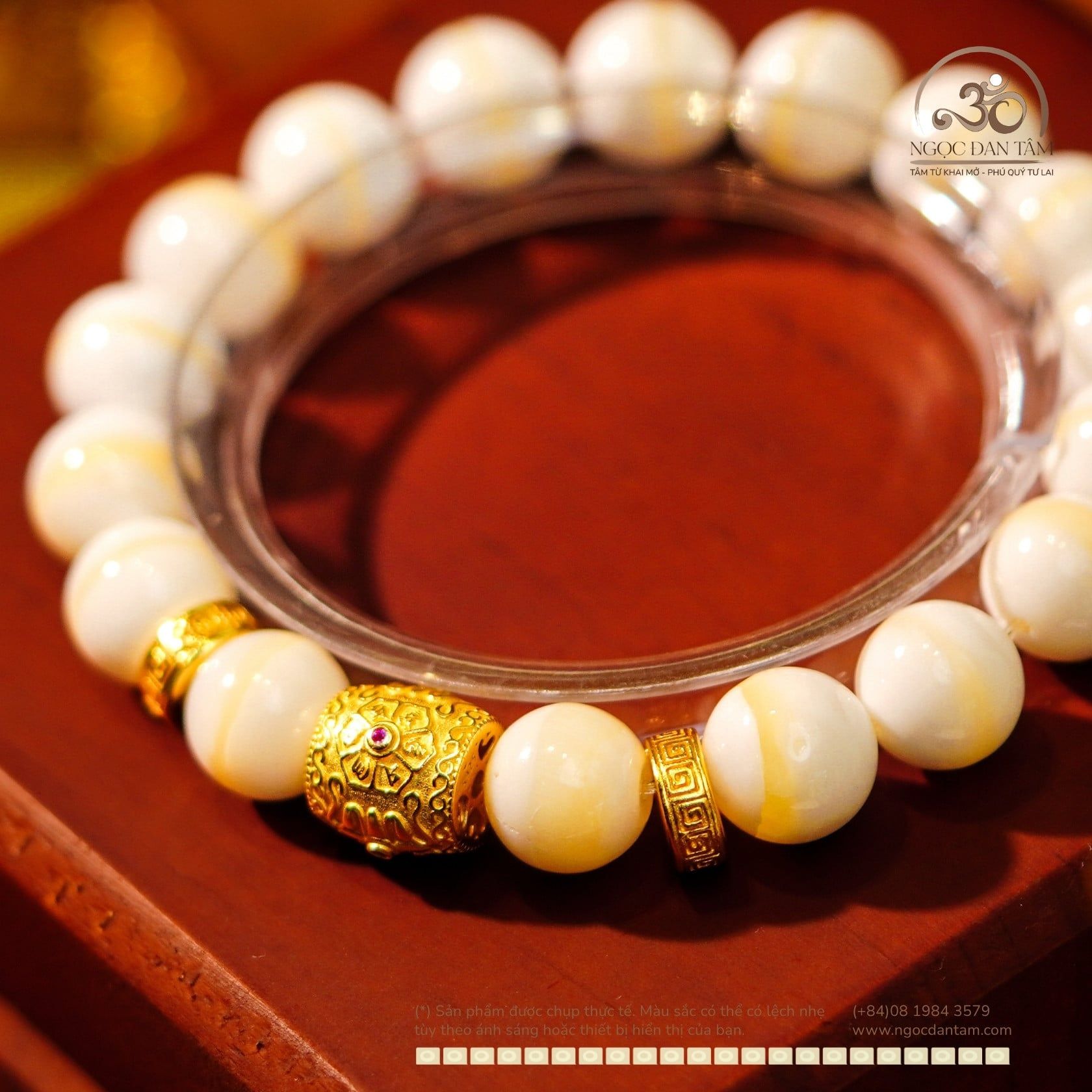  Vòng Tay Vỏ Sò Tai Tượng 10mm Phối Charm Trụ Lu thống Đính Đá 