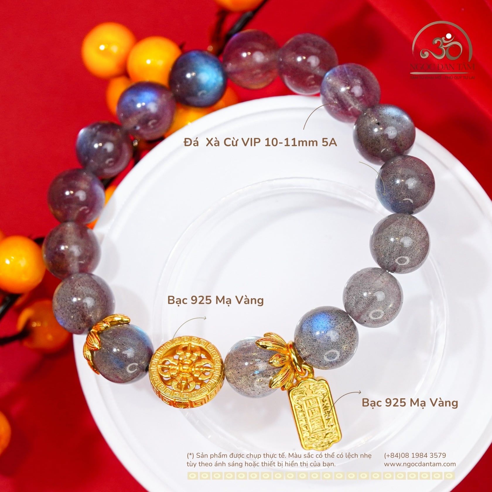  Vòng Tay Xà Cừ VIP 10-11mm 5A Phối Charm Bánh Xe Pháp Luân 