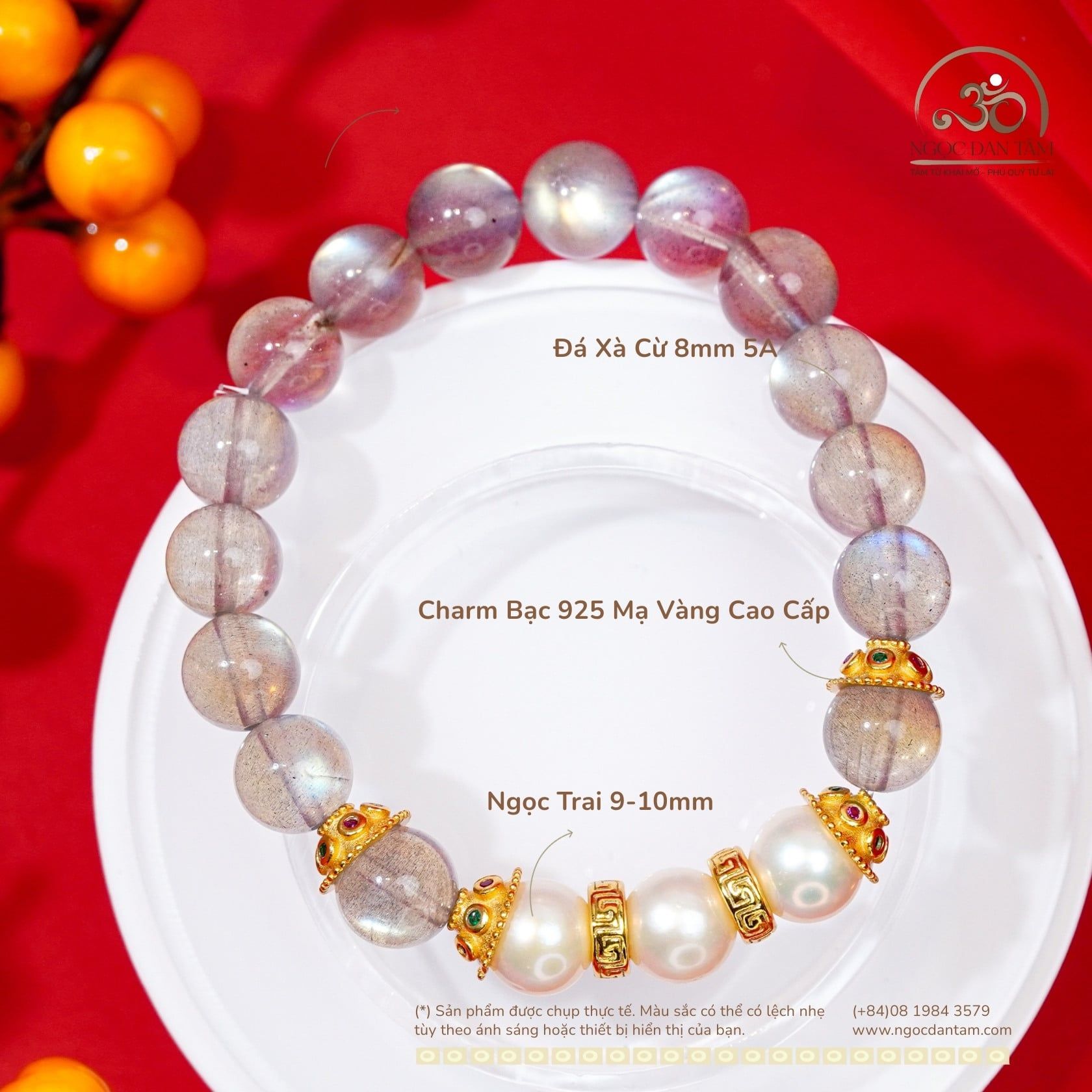  Vòng Tay Xà Cừ 8mm 5A Phối Ngọc Trai 9-10mm 3A 