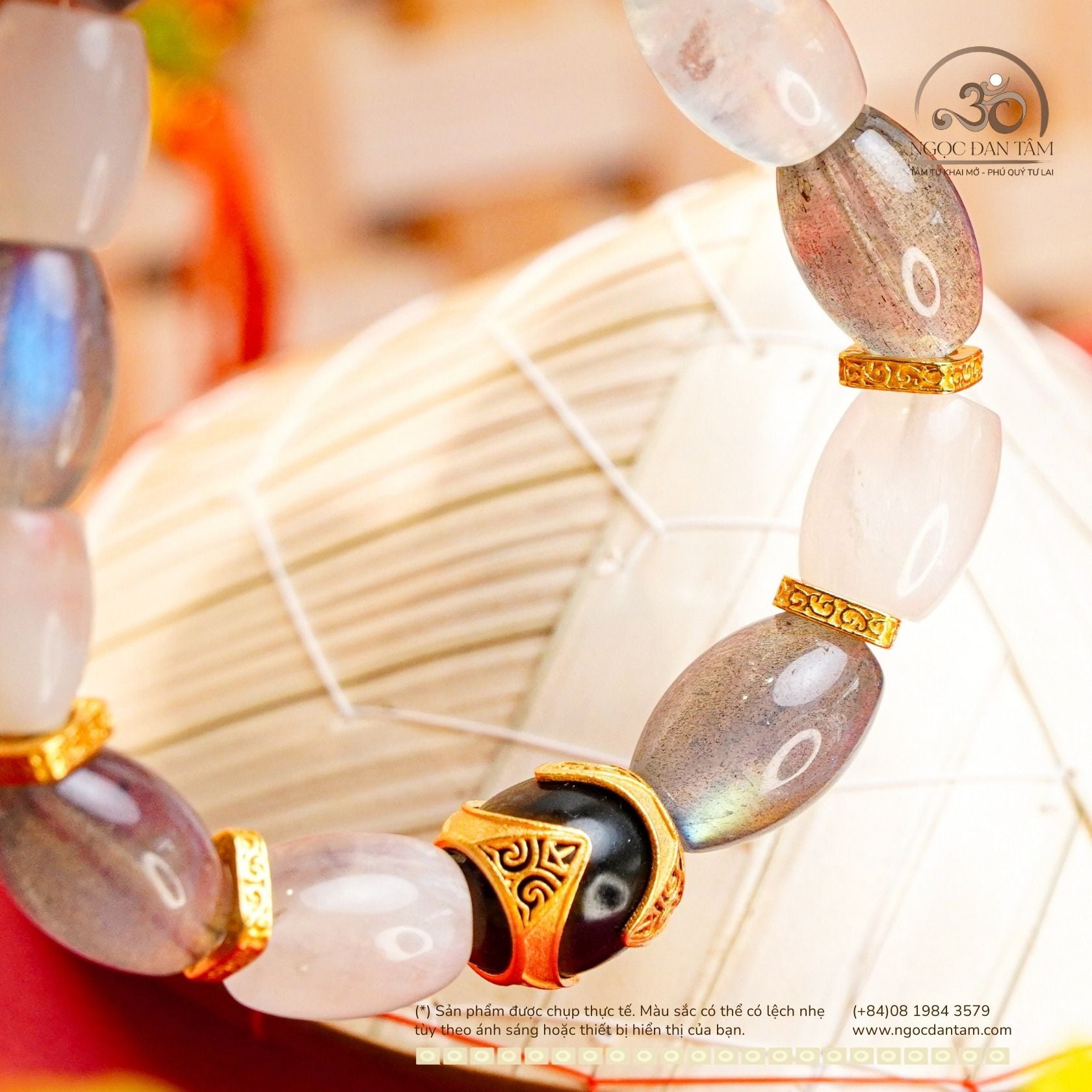  Vòng Tay Lục Tự Lu Thống Nguyệt Quang (Đá Xà Cừ + Đá Mặt Trời Lu Thống) 