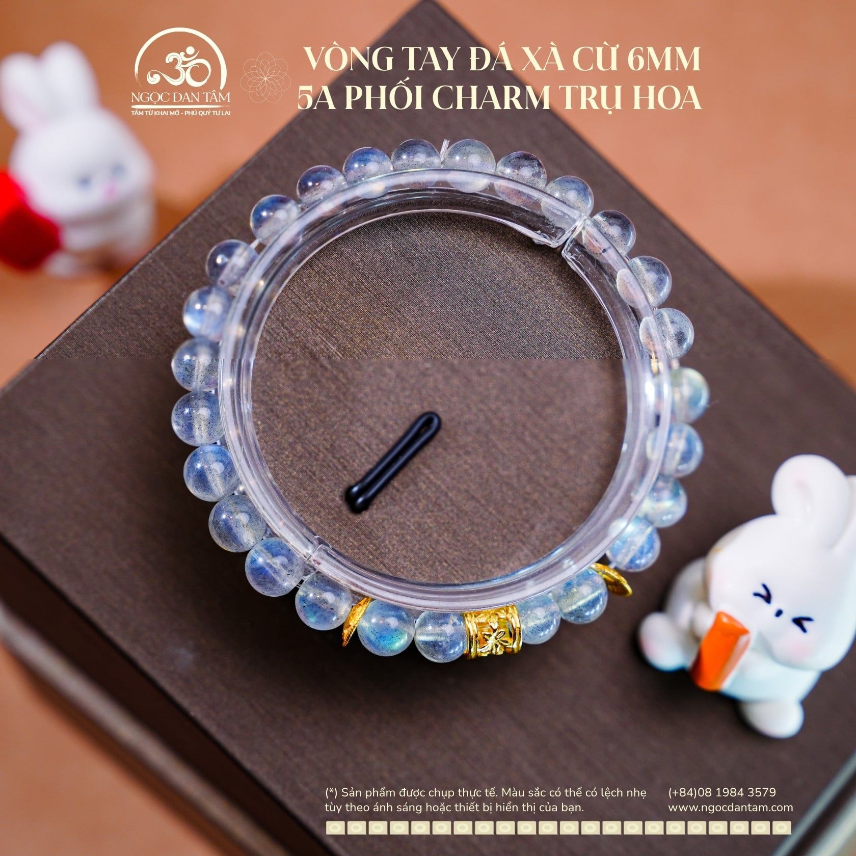  Vòng Tay Đá Xà Cừ 6mm 5A Phối Charm Trụ Hoa 5 Cánh 