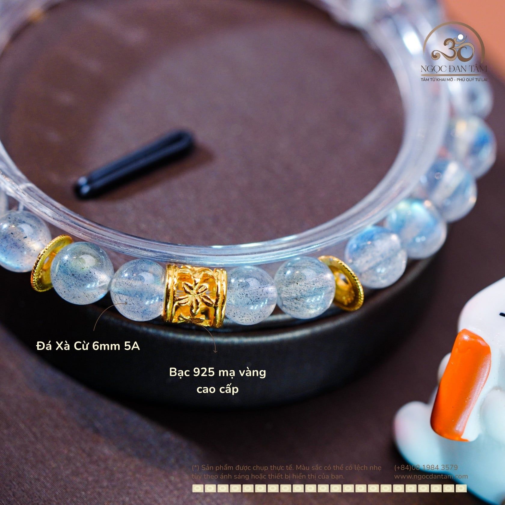  Vòng Tay Đá Xà Cừ 6mm 5A Phối Charm Trụ Hoa 5 Cánh 