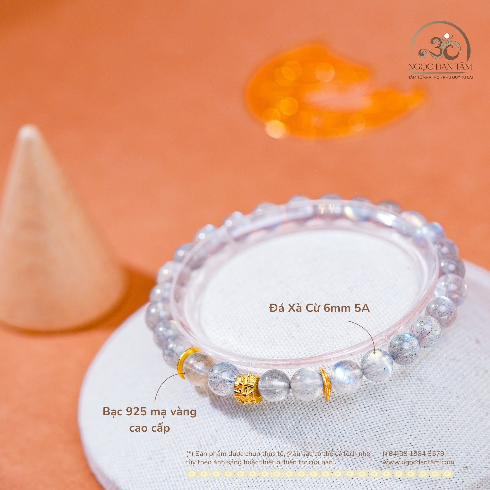  Vòng Tay Đá Xà Cừ 6mm 5A Phối Charm Tứ Hoa May Mắn 