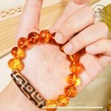 Vòng Tay Dzi 9 Mắt 46x13mm Phối Hổ Phách Cognac 