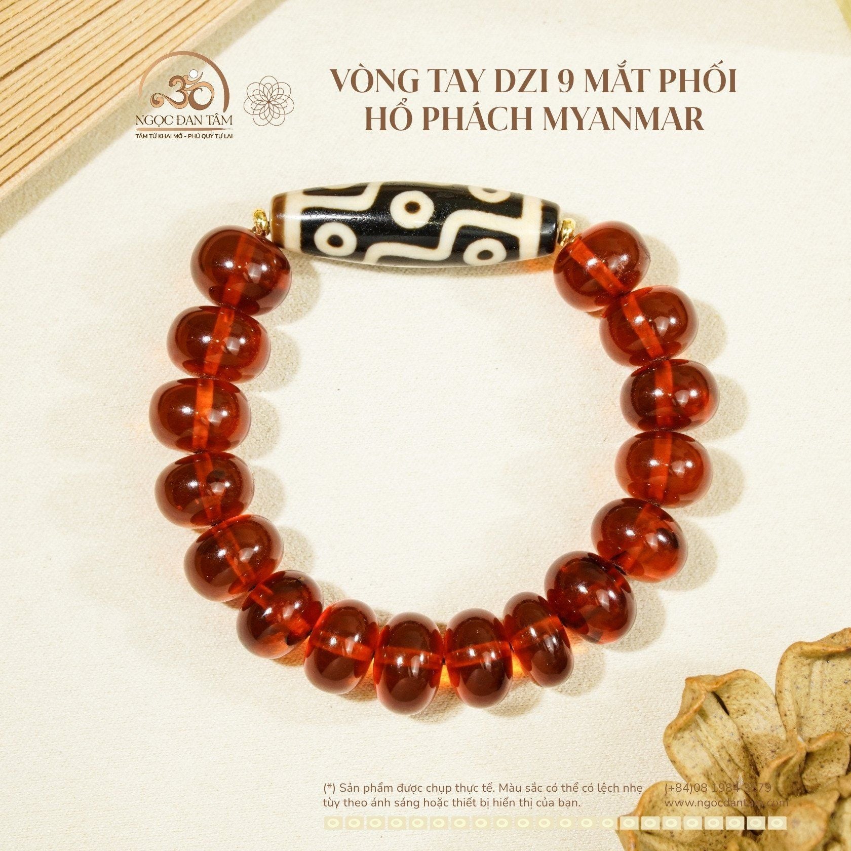  Vòng Tay Dzi 9 Mắt Phối Hổ Phách Myanmar 