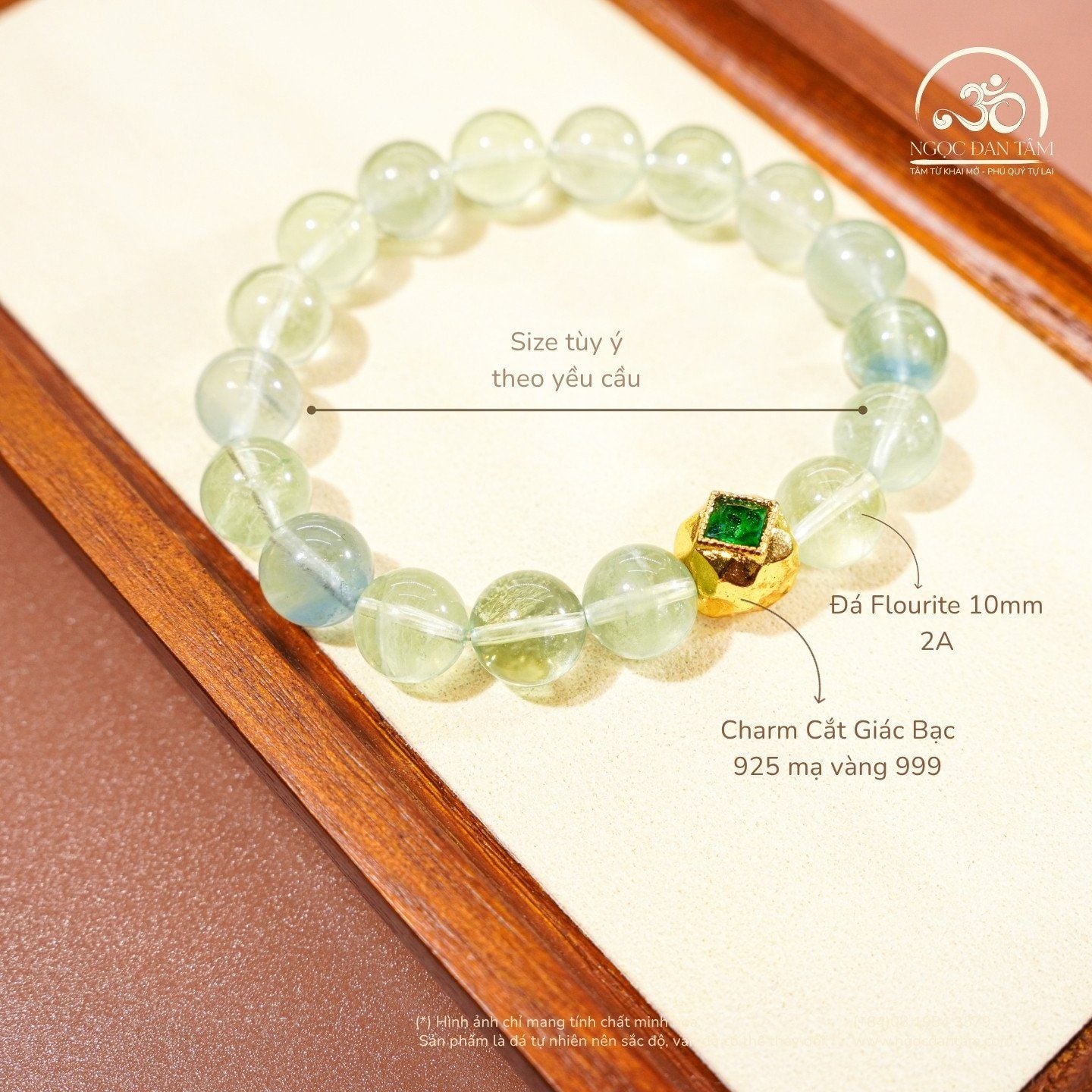  Vòng Tay Flourite Phối Charm Cắt Giác 10mm 2A 