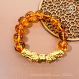  Vòng Tay Hổ Phách Phối Tỳ Hưu 13mm - 14mm 