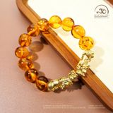  Vòng Tay Hổ Phách Phối Tỳ Hưu 13mm - 14mm 