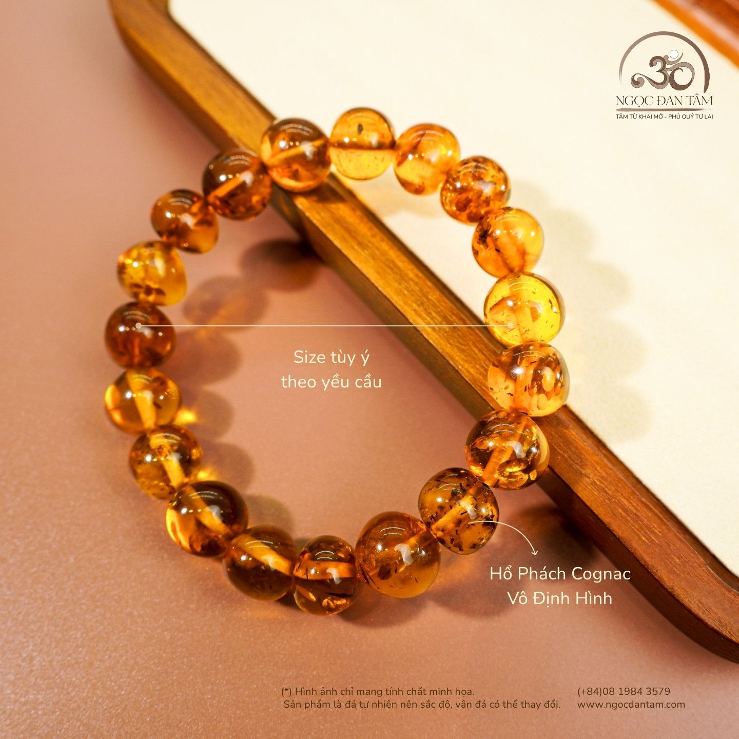  Vòng Tay Hổ Phách Cognac Vô Định Hình 17gram 
