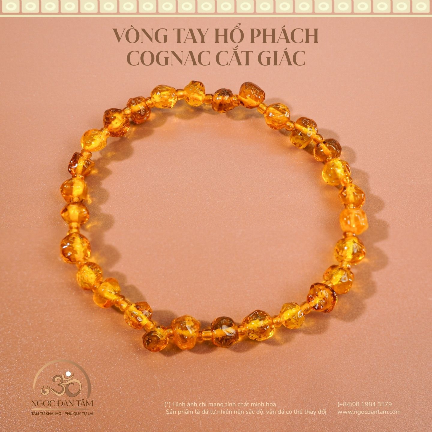  Vòng Tay Hổ Phách Cognac Cắt Giác 3gram 