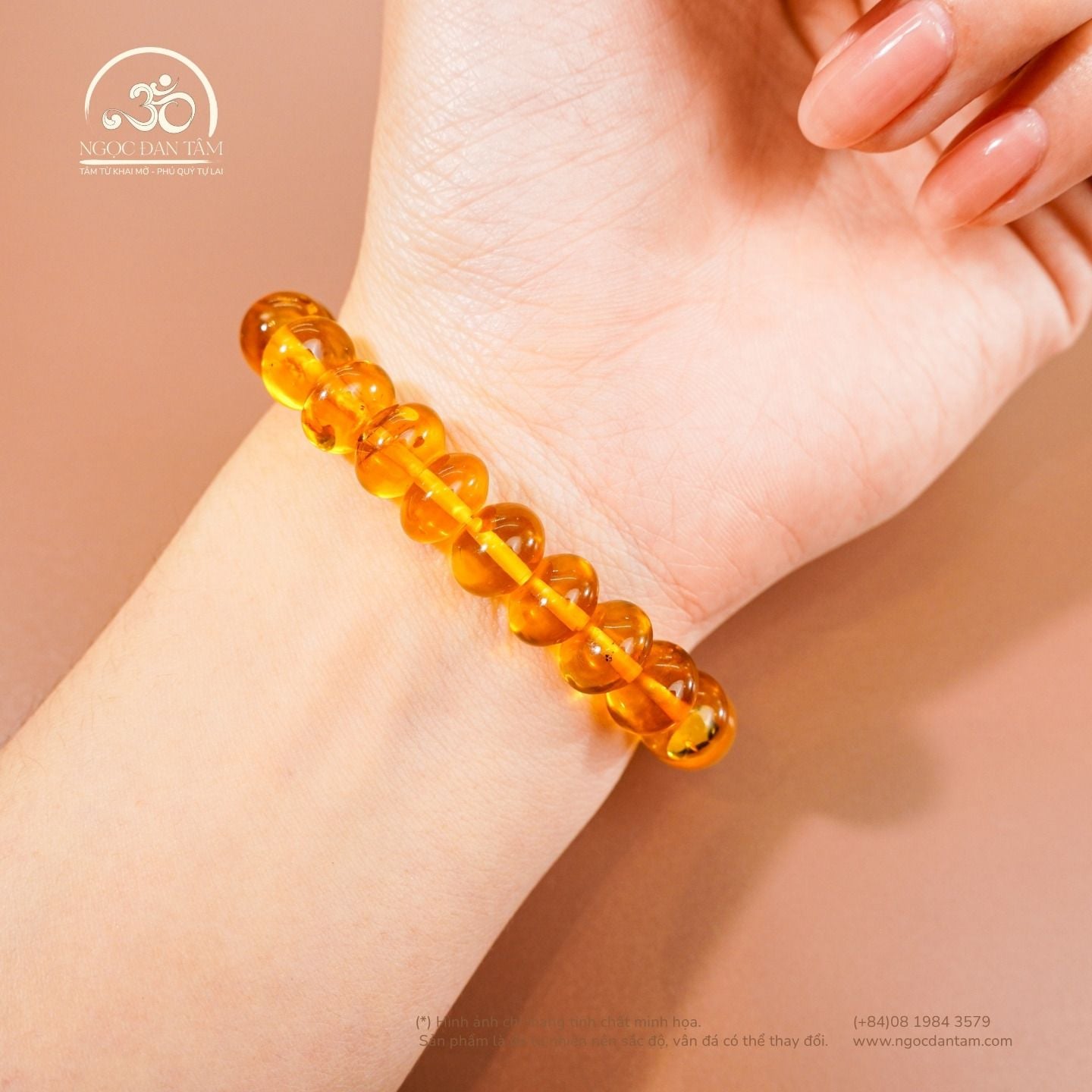  Vòng tay Hổ Phách Cognac Đồng Điếu 11gram 