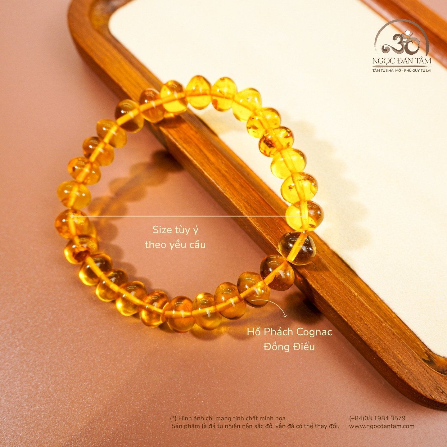  Vòng tay Hổ Phách Cognac Đồng Điếu 11gram 