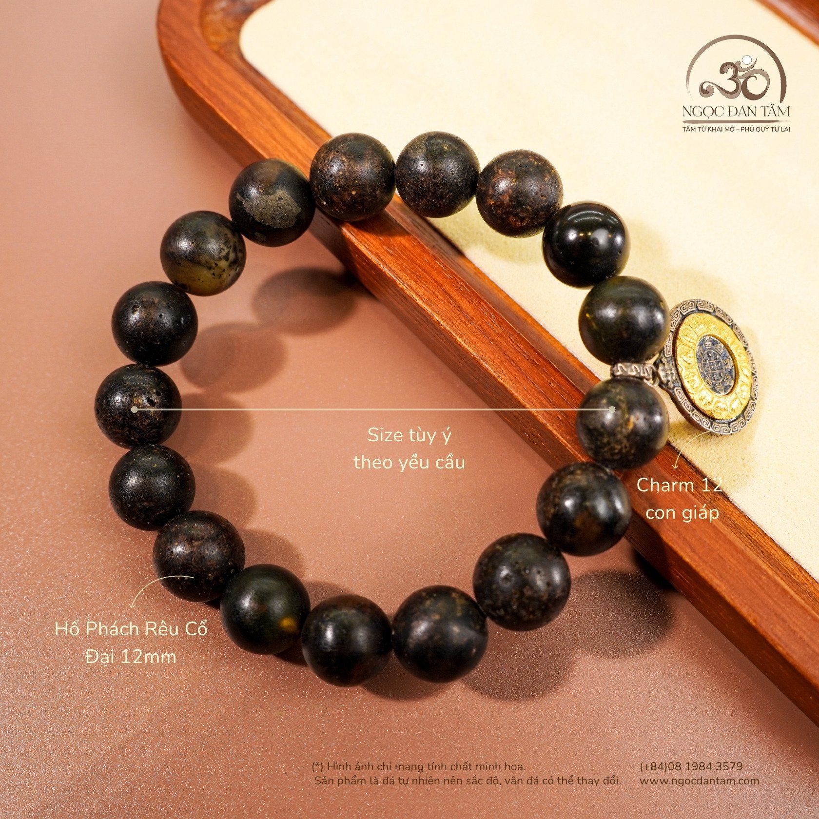  Vòng Tay Hổ Phách Rêu Cổ Đại 12mm 22gram 