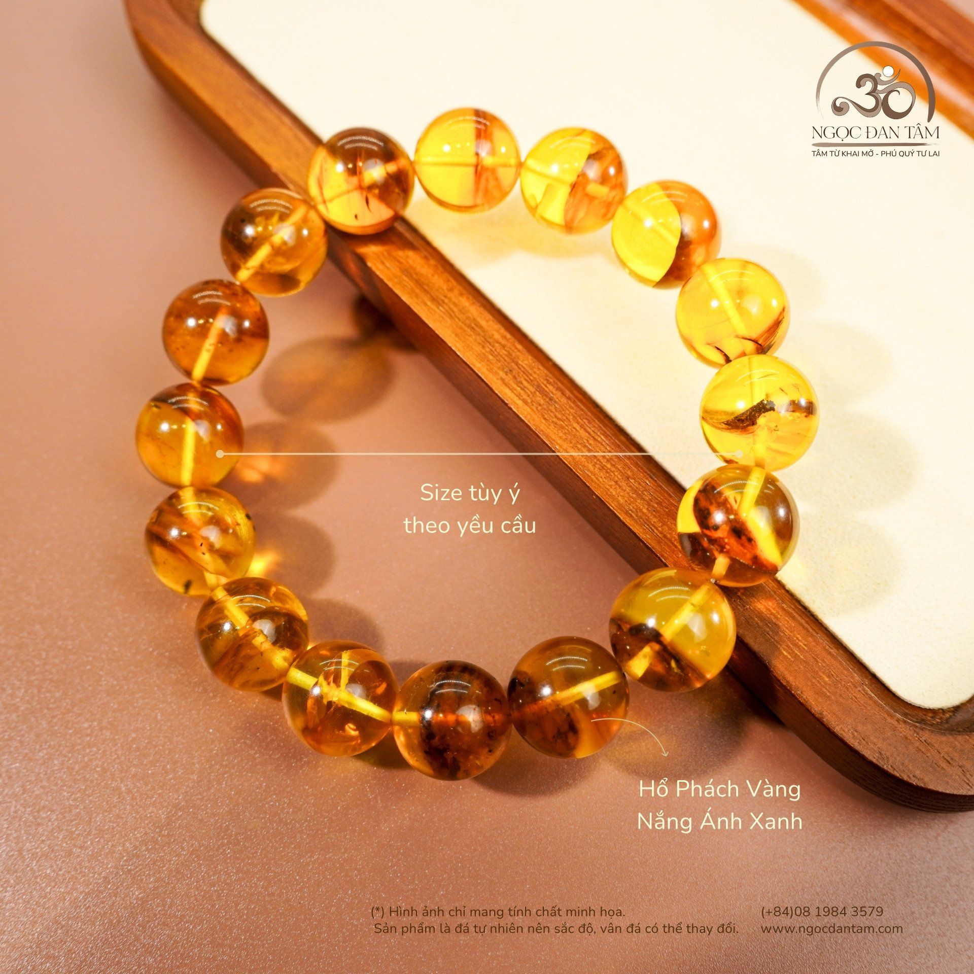  Vòng Tay Hổ Phách Vàng Nắng Ánh Xanh 25gram 