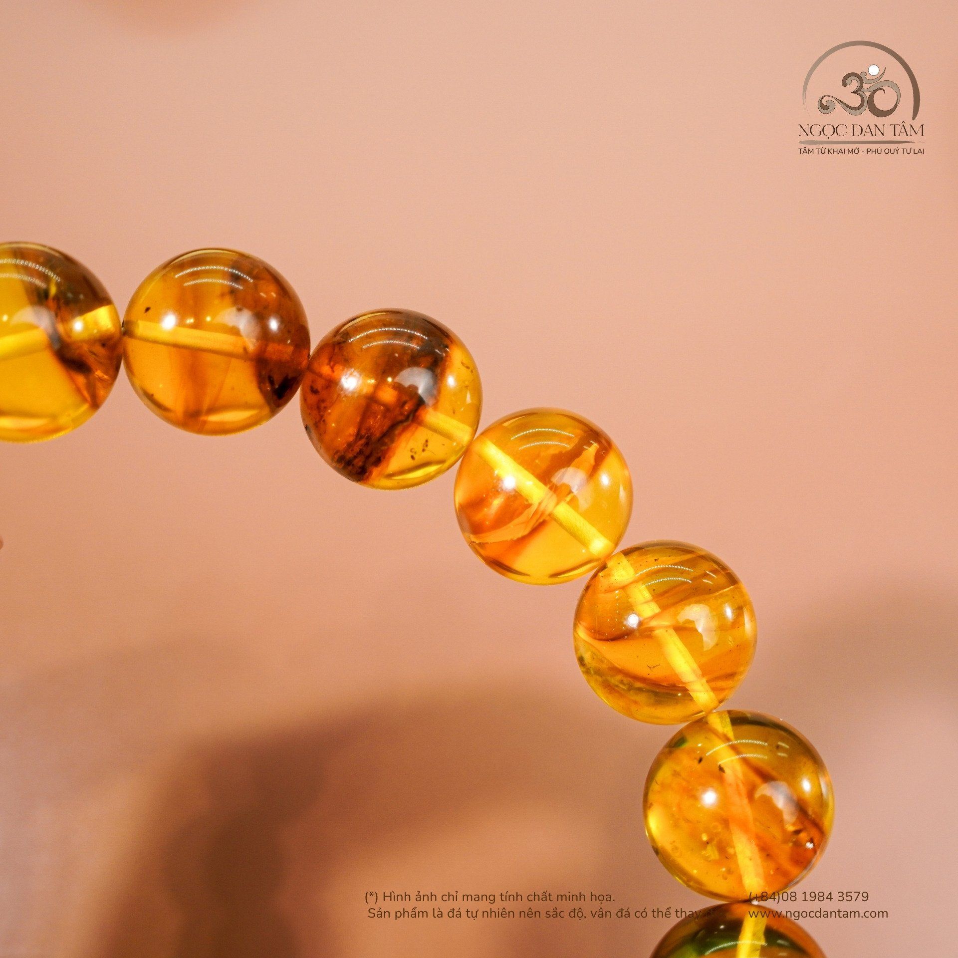  Vòng Tay Hổ Phách Vàng Nắng Ánh Xanh 25gram 