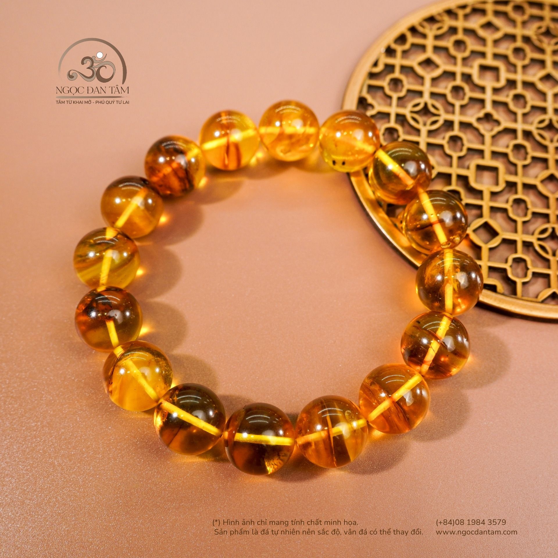  Vòng Tay Hổ Phách Vàng Nắng Ánh Xanh 25gram 