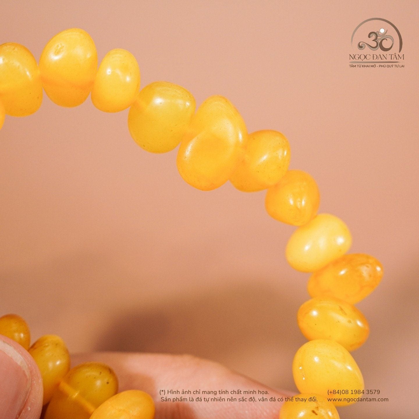  Vòng Tay Hổ Phách Vàng Bơ 14gram 