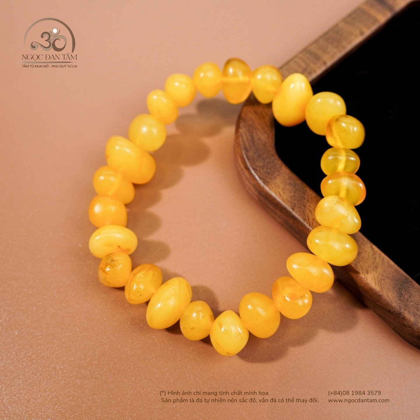  Vòng Tay Hổ Phách Vàng Bơ 14gram 