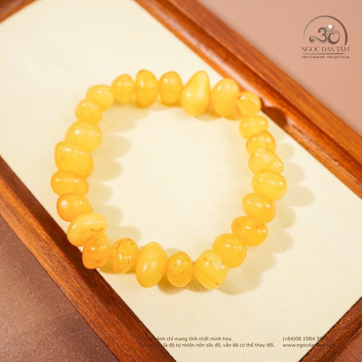  Vòng Tay Hổ Phách Vàng Bơ 14gram 