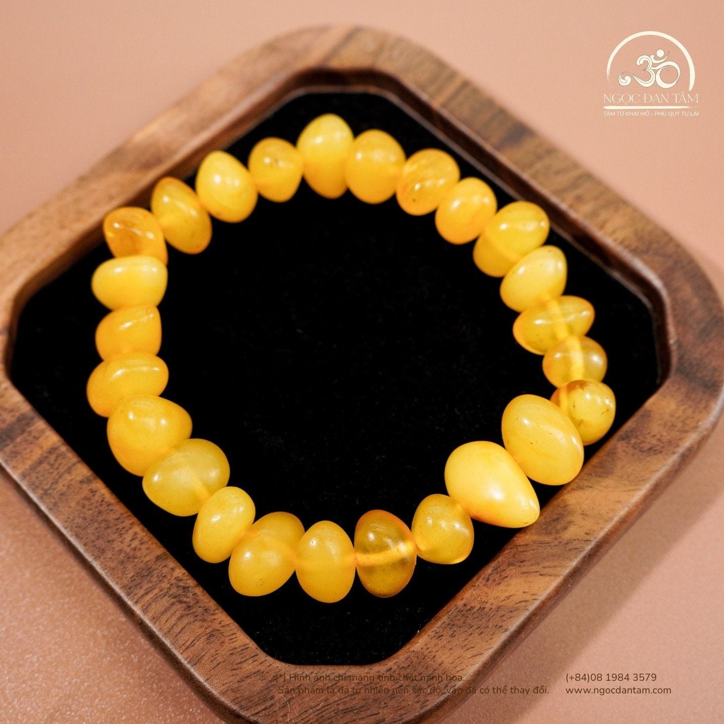  Vòng Tay Hổ Phách Vàng Bơ 14gram 