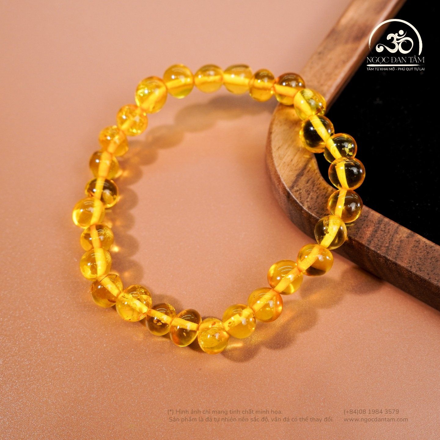  Vòng Tay Hổ Phách Vàng Trong 6gram 