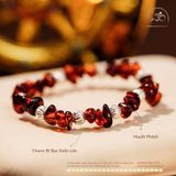 Vòng Tay Huyết Phách Phối Charm Bi Bạc Xoắn Lớn 