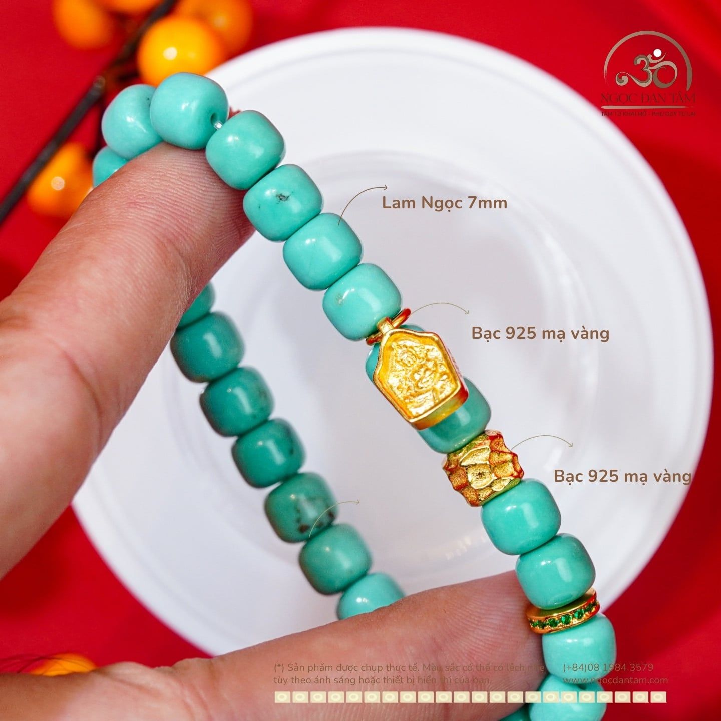  Vòng Tay Lam Ngọc 7mm Phối Charm Hoàng Tài Thần 