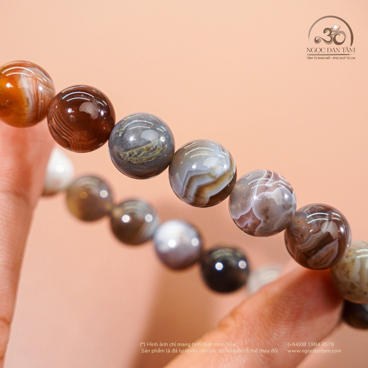  Vòng Tay Đá Mã Não Botswana 10mm 2A 