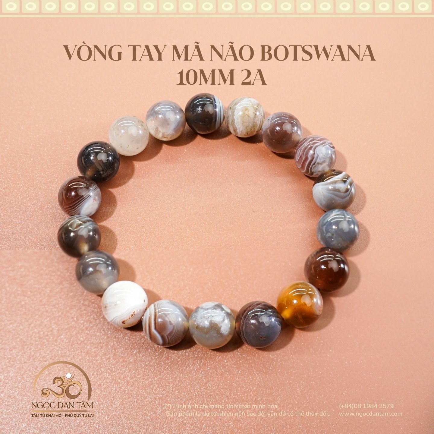  Vòng Tay Đá Mã Não Botswana 10mm 2A 