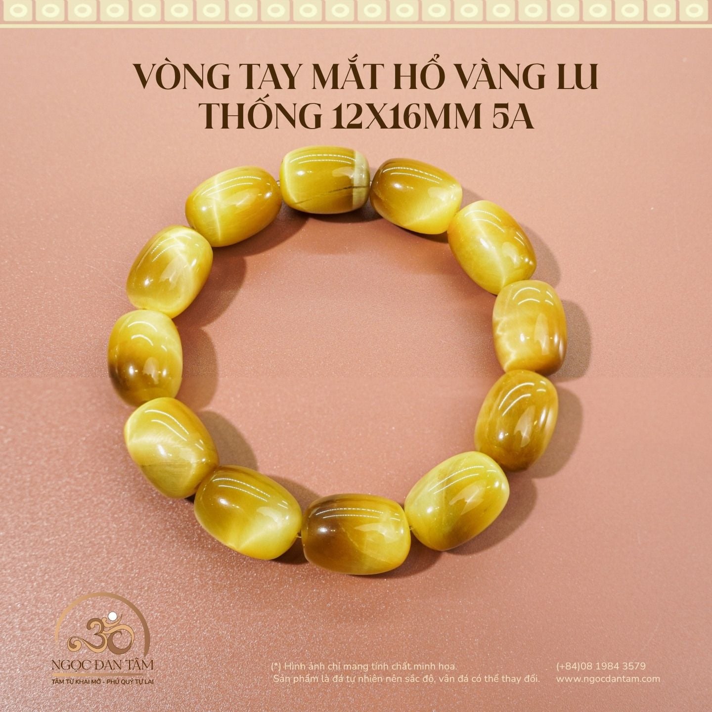  Vòng Tay Mắt Hổ Vàng Lu thống 12x16mm 5A 