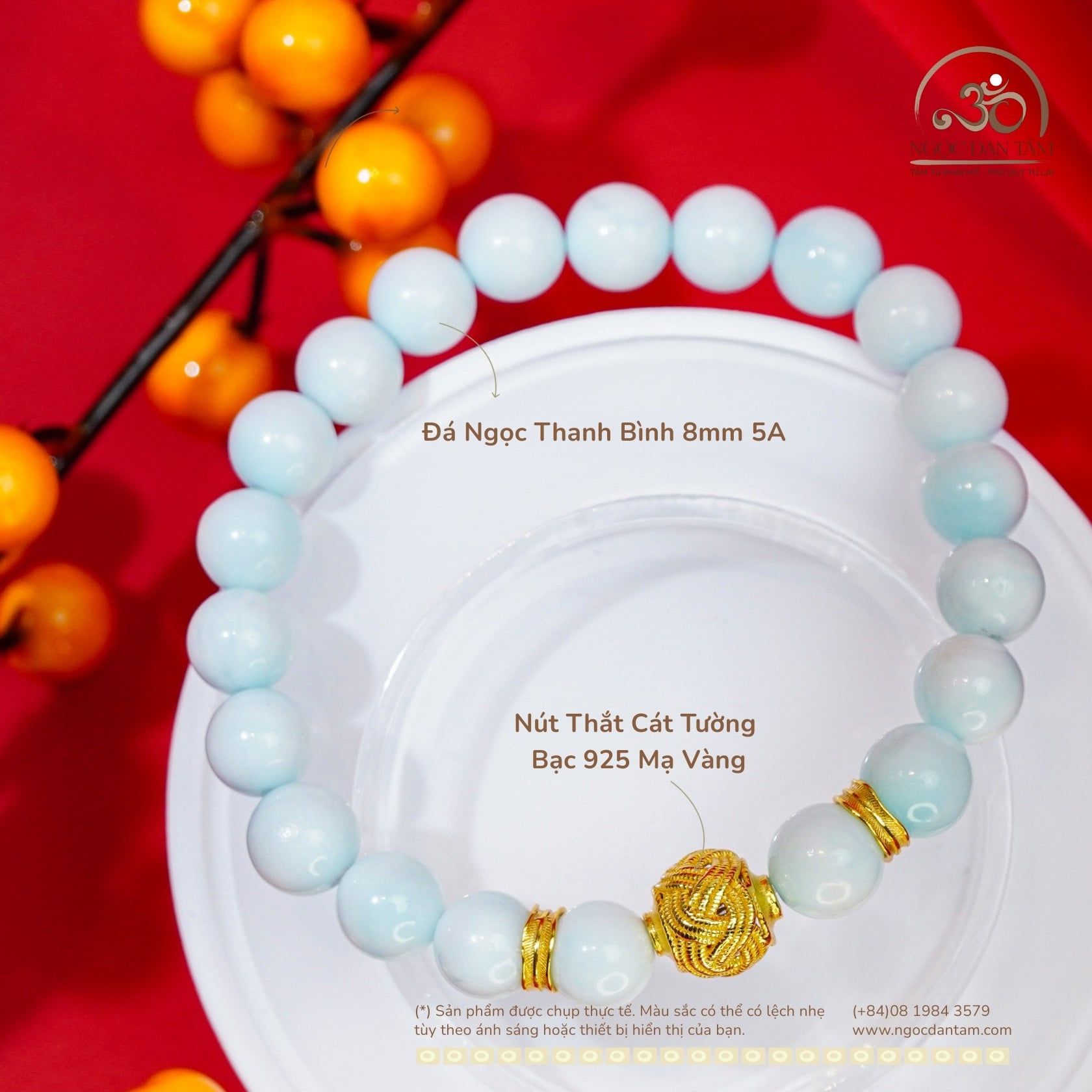  Vòng Tay Ngọc Thanh Bình Phối Charm Nút Thắt Cát Tường 