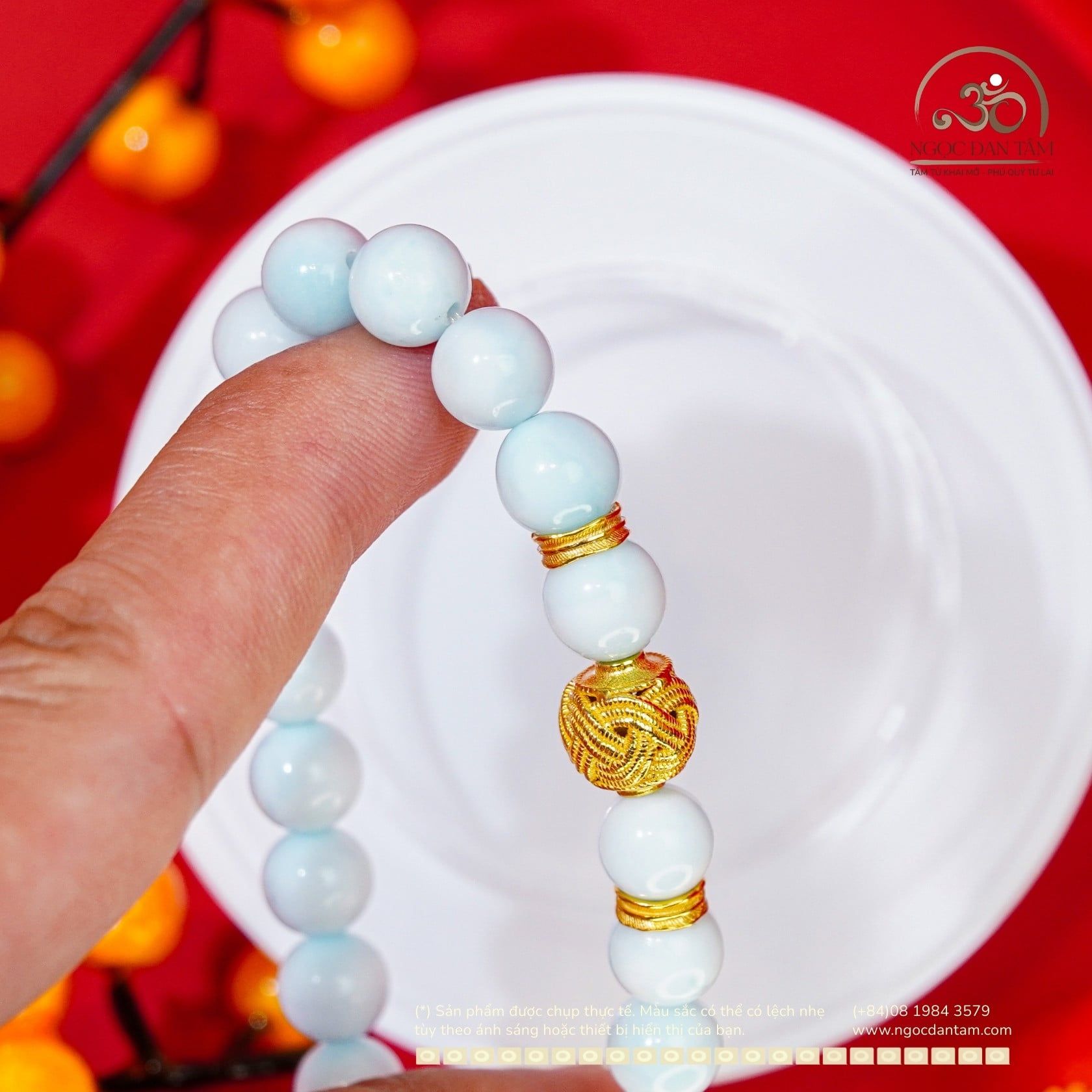  Vòng Tay Ngọc Thanh Bình Phối Charm Nút Thắt Cát Tường 