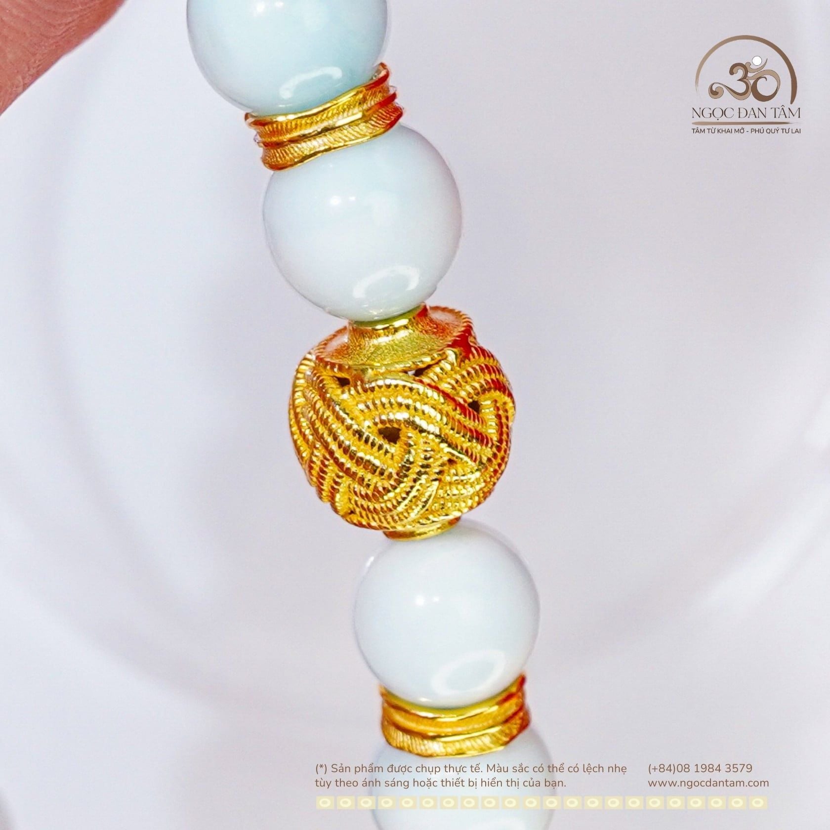  Vòng Tay Ngọc Thanh Bình Phối Charm Nút Thắt Cát Tường 