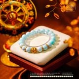  Vòng Tay Ngọc Thanh Bình 10mm Phối Charm Tam Thánh Pháp Luân 