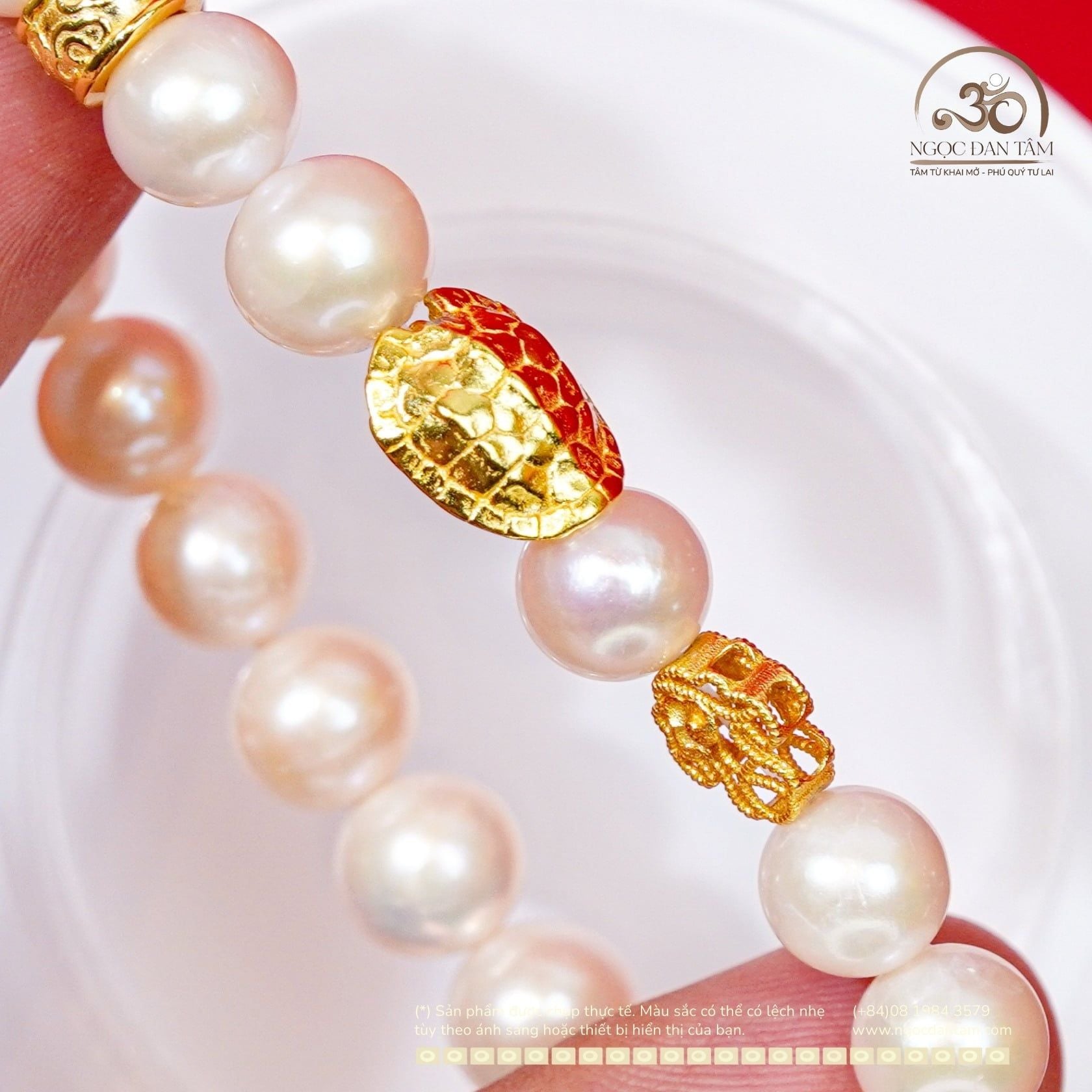  Vòng Tay Ngọc Trai 9-10mm 3A Phối Charm Mai Rùa 