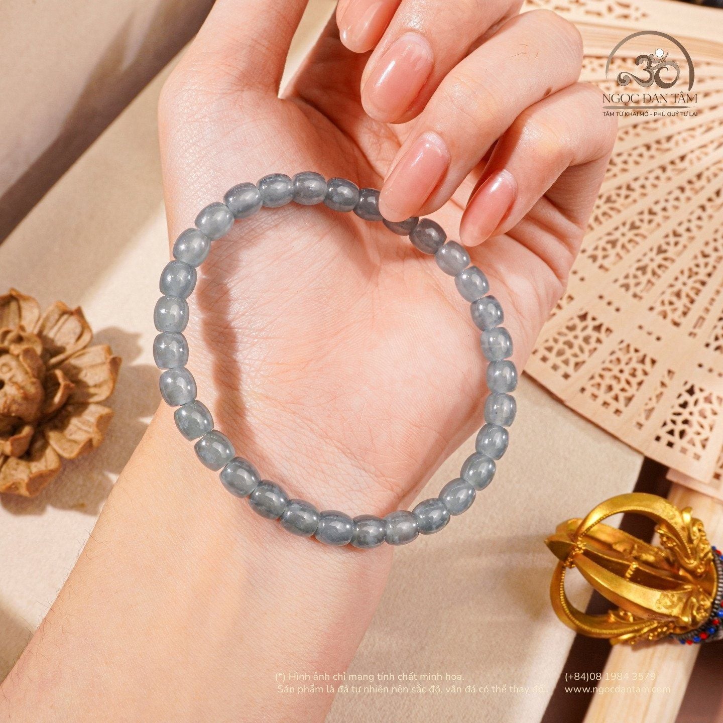  Vòng Tay Phỉ Thuý Băng Dáng Trúc 6mm 