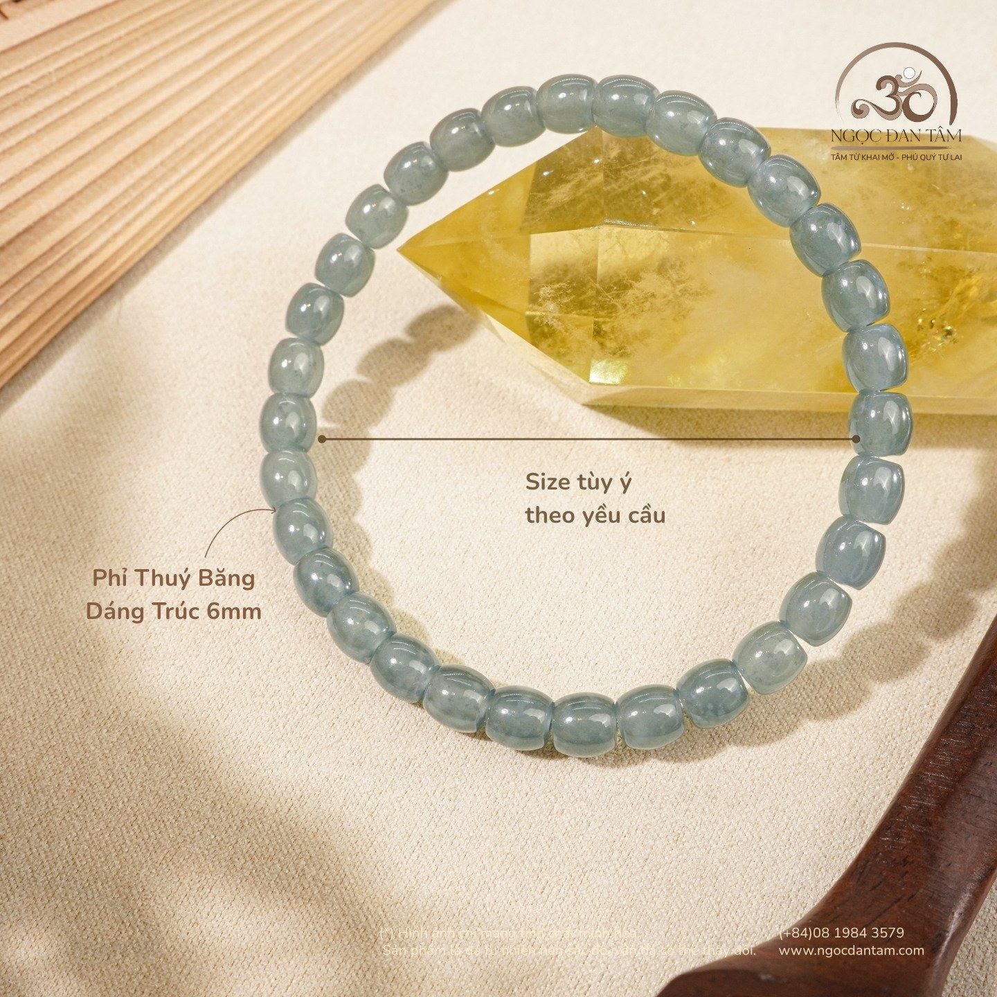  Vòng Tay Phỉ Thuý Băng Dáng Trúc 6mm 