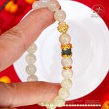  Vòng Tay Prehnite 8mm Phối Charm Trụ Xanh Ngọc Lục Bảo 