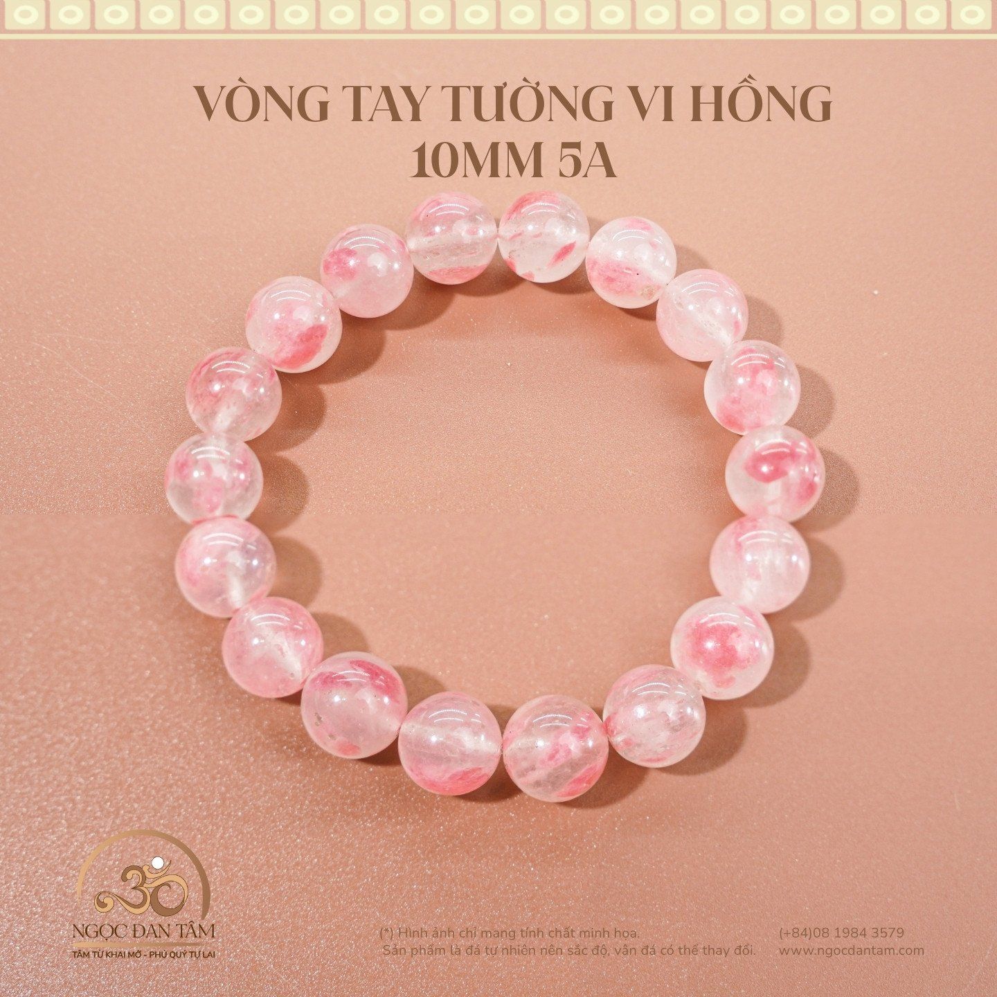  Vòng Tay Tường Vi Hồng 10mm 5A 